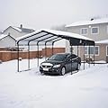 Zolyndo 12x20FT Metal Carport Kits, Heavy Duty Car Ports on Clearance with Galvanized Metal Roof, Outdoor Garage Car Shelter Shade for Car, Boats and Truck (Dark Gray), Gift for Dad