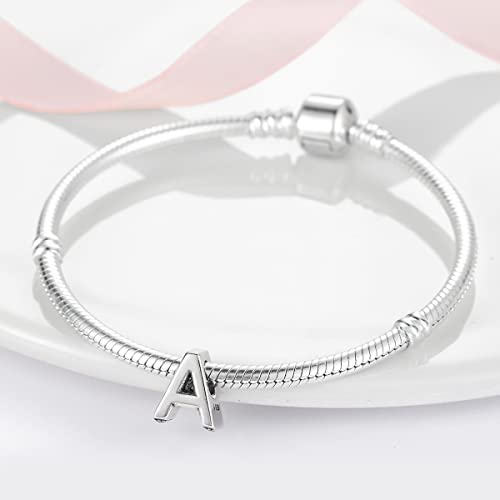 Initial Charms Fits Pandora Bracelet S925 Sterling Silver Letter Charms for Bracelets Alphabet A-Z Letters Bead Bracelet for Women Birthday Ceremony Charm Bracelets Necklace Pendent Anklet DIY Jewelry2
