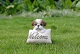 HiLine Gift Ltd. Shi Tzu Puppy with Welcome Sign- Brown& White Statue