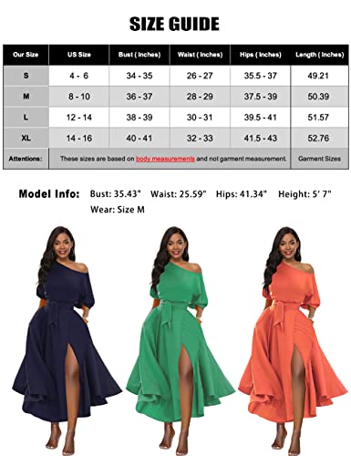 Lilyin Women’s Elegant Off Shoulder Short Sleeve Belted Side Slit Cocktail Party Swing Dress With Pockets (M, Navy) #TOP4