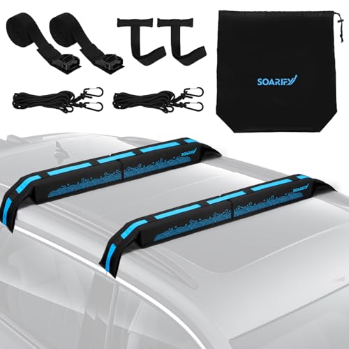 SOARIFY Universal Car Soft Roof Rack?Roof Pads Luggage Carrier for Kayak, Surfboard SUP, Canoe Include Storage Bag, 2 Quick Loop Strap, 2 Tie Down Rope, and 2 Heavy Duty Tie Down Straps