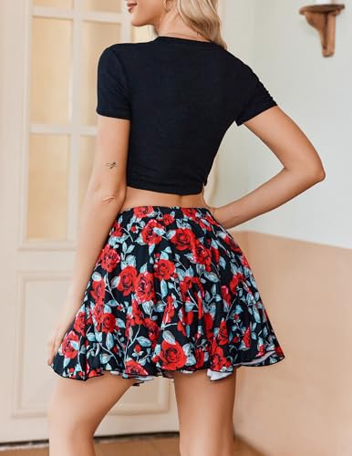Image of Avidlove Women's Pleated Skirt Boho Ruffle Flowy Mini Skirts High Waisted Flared Skater Skirt Basic Outfits