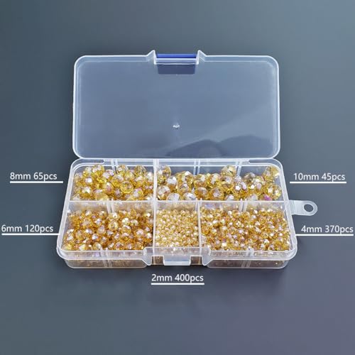 Image of Gold Champagne Rondelle Glass Beads for Jewelry Making, Faceted Briolette Crytal Spacer Beads for Bracelet Necklace Earring (2mm 4mm 6mm 8mm 10mm Mixed Sizes, 1000pcs)