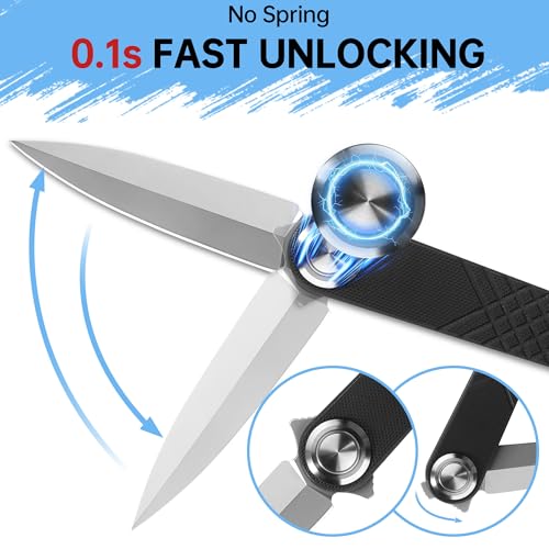 Pocket Knife: 3.15" Black Folding Knife with Button Lock, Dagger Shape EDC Knives for men, D2 Steel Blade & G10 Handle – Easy Fold/Unlock with Pocket Clip for Camping, Hunting, Wilderness Survival & Gifting 269 - Image 2