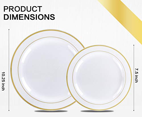 350 Piece Mcirco Gold Dinnerware Set - 100 Gold Rim Plastic Plates - 50 Gold Plastic Silverware - 50 Gold Plastic Cups - 50 Linen Like Gold Paper Napkins, 50 Guest Disposable Gold Dinnerware Set #TOP1