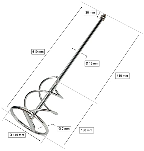 KOTARBAU® Mörtelrührer Spiralmischer 140 mm mit M14 Gewinde für Zement Putz Gips Farben Rührkorb Wendelrührer Rondenrührer Farbrührer Rührquirl Gipsrührer