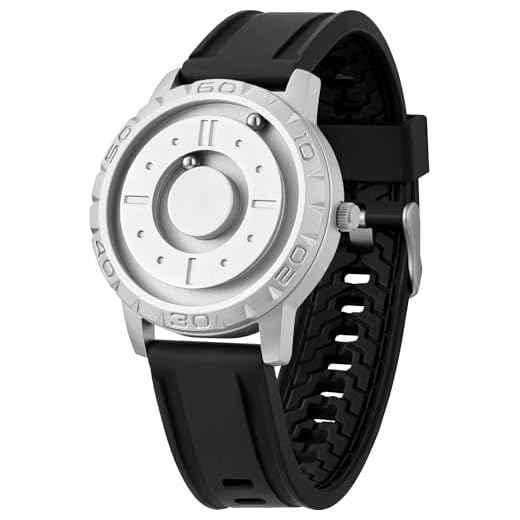 EUTOUR Reloj Magnetico Hombre Cuarzo Sin Vidrio Rodamiento de Bolas Relojes de Pulsera para Hombres con Correa en Silicona Plateado