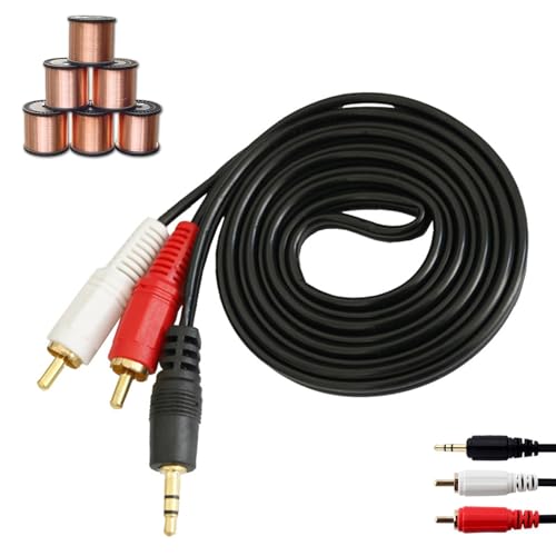 RCA 3.5mm 変換 オーディオケーブル rca ケーブル 車載 AUX オーディオ パソコン テレビ 車 オーディオ MP3 MP4などに対応 1.5M 赤白ケーブル Y型 分岐 3.5mmオス-2RCAオス ブラック