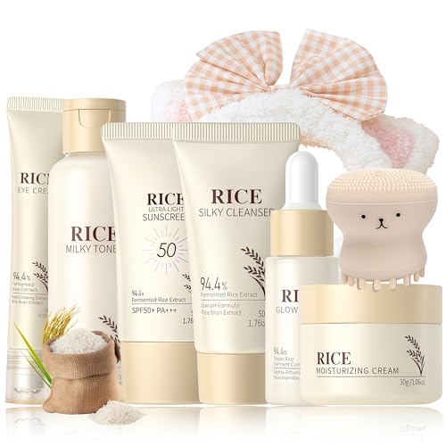 Reis Skin Care Set Geschenke für Frauen - Skincare Set - Gesichtspflege Set Feuchtigkeitsspendend & Hautelastizität - Beauty Set Teenager Mädchen - Mit Toner Serum Creme Stirnband