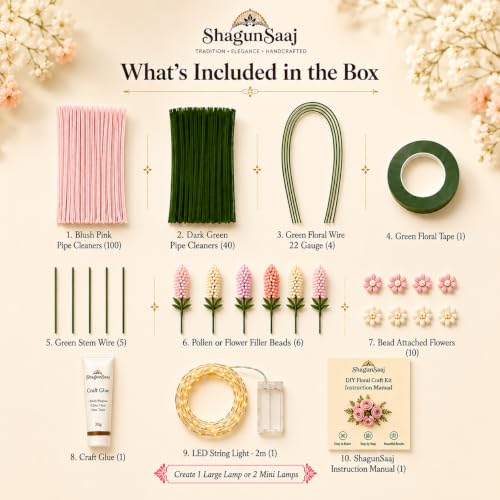 Image of ShagunSaaj Pipe Cleaner Flower Lamp DIY Kit for Kids and Adult Craft (Blush Pink)