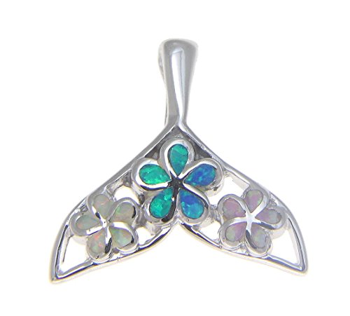Arthur's Jewelry 925 sterling silver Hawaiian multi synthetic opal plumeria flower whale tail slider pendant