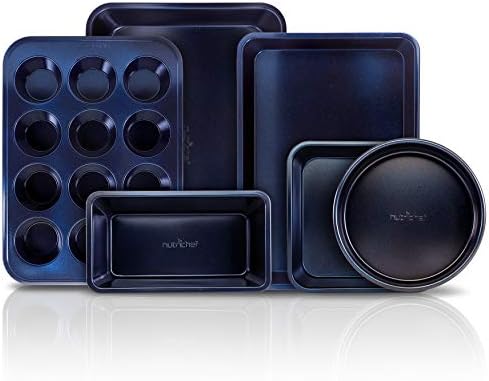 NutriChef Non-Stick Kitchen Oven Baking Pans - Carbon Steel with Non-stick Blue Diamond Coating Inside & Outside, Commercial Grade Restaurant Quality Metal Bakeware, Dishwasher Safe - NCBK6TRB