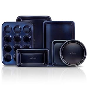NutriChef Non-Stick Kitchen Oven Baking Pans – Carbon Steel with Non-stick Blue Diamond Coating Inside & Outside, Commercial Grade Restaurant Quality Metal Bakeware, Dishwasher Safe – NCBK6TRB
