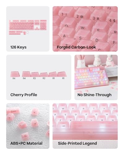 Image of EPOMAKER Frost Jelly Keycaps Set, 126 Keys Forged Carbon Fiber Keycaps | Cherry Profile, ABS+PC, MX-Style Compatible for 61 /68 /84 /87 /98 /100 /104 /108 ANSI Layout Mechanical Gaming Keyboards (Pink)