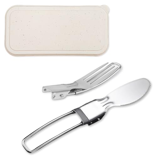 Image of Camping Utensils Folding Cutlery set, Fork and Knife With Storage Box, Stainless Steel Tableware Accessories, Portable Outdoor Kitchen Set for Travel, Picnic, Hiking, Backpacks