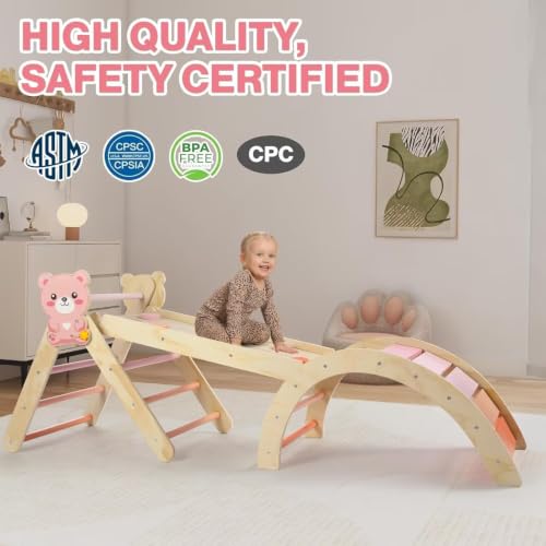 Image of Pikler Triangle Set with Cushion, 7 in 1 Toddler Climbing Toys Indoor