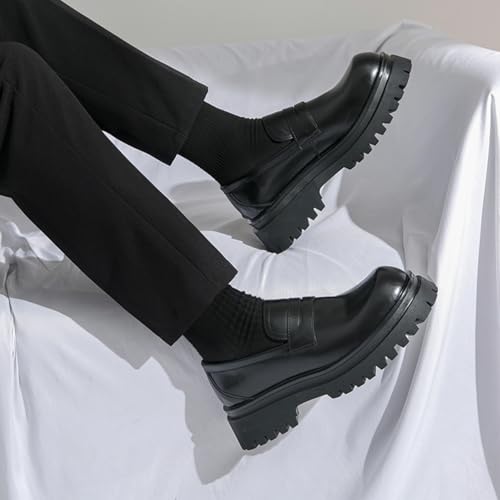 Men's Lug Sole Slip - On Chunky Penny Loafers with Height - Up for Dressy & Work Men Loafers Slip On Dress Shoes for Men Black Brown4