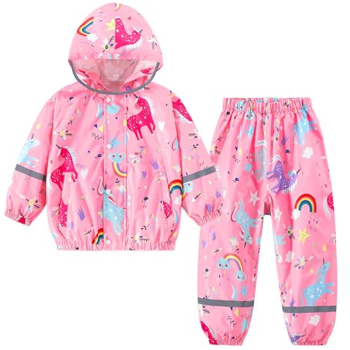 Domueay Regenanzug Kinder Mädchen Wasserdicht Regenjacke und Regenhose...