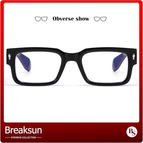 Image of Breaksun Rectangle Glasses for Men Women Square Blue Light Glasses Thick Frame Black Eyeglasses