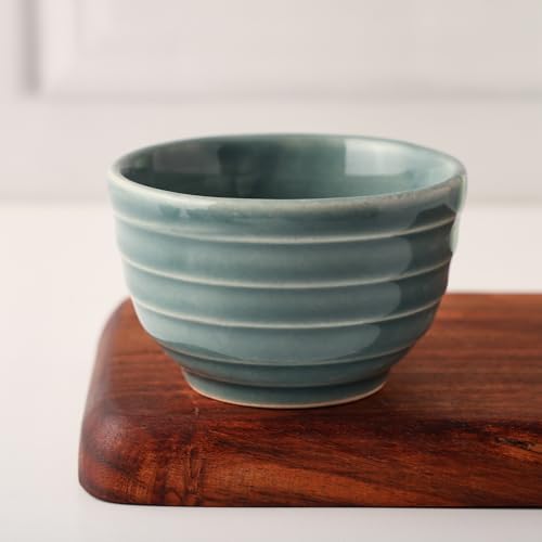 Image of Ceramic Set of 6 Bowls 180ml | Microwave & Dishwasher Safe | Serve Side Dishes, Snacks, Dals, Dessert, Rice & Pudding, Nuts or Dip | Modern Gloss Finish - Sea Green