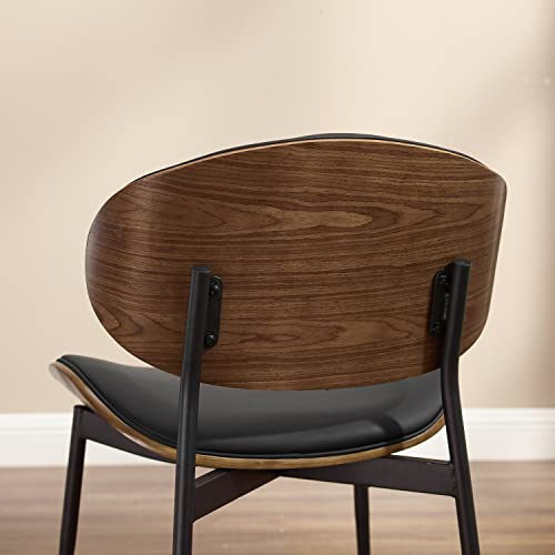 Art Leon Modern Faux Leather Dining Chair, Mid Century Desk Chair No Wheels, Armless Accent Chair With Black Metal Legs, Set Of 2, Black/Walnut #TOP5