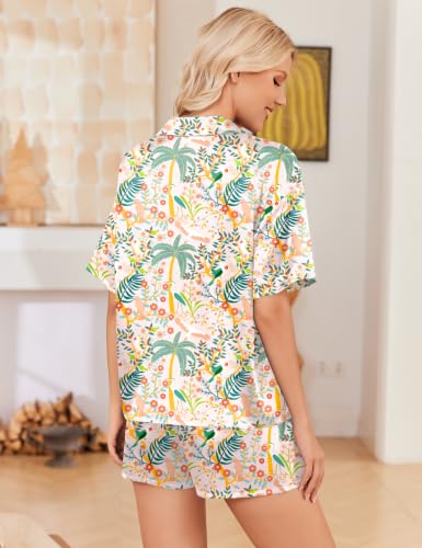Image of Ekouaer Womens Satin Pajama Set Short Sleeve Sleepwear Button Down Pjs