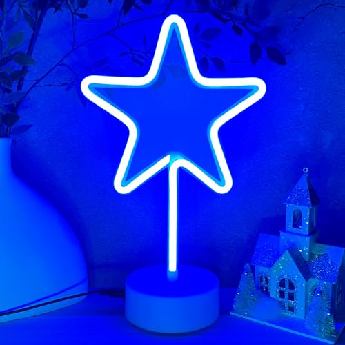 HOHOSIGN Star Neon Sign Neon Blue Light, USB/Battery Operated LED Sign with Base Stand Star Table Lamp for Night, Blue Christmas Wedding Birthday Decor for Room Bedroom Nursery Classroom Desk Shelf by HOHOSIGN - Used condition - Image 6