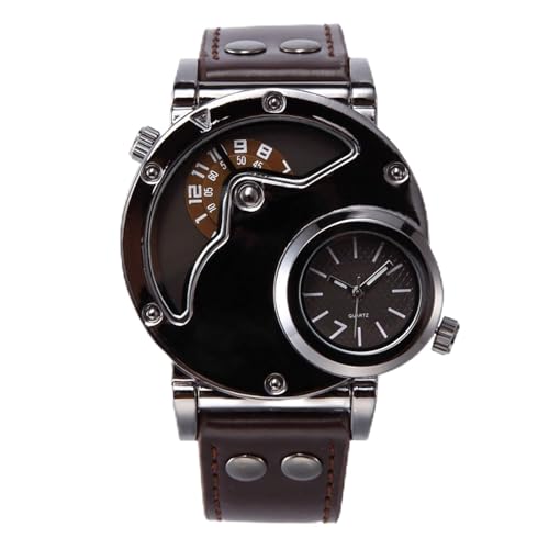 Montres Montre à Quartz à Double Fuseau horaire for Homme, Montre-Bracelet de Sport à Grand Cadran avec Bracelet en Cuir, Accessoire Tendance for Homme...