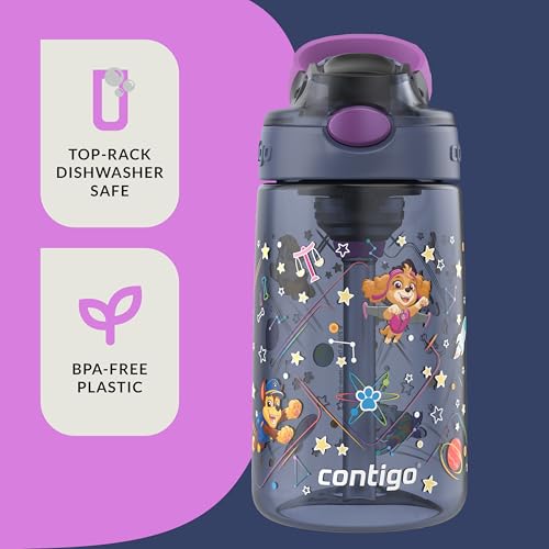 Image of Contigo Aubrey Paw Patrol Leak-Proof Spill-Proof Water Bottle with Autospout, 14oz, Paw Patrol Space Zodiac, Purple