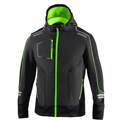 Sparco - Chaqueta Tech Softshell - Tejido De Tres Capas Impermeable Y Cortaviento - Cremallera Central Revestida Y Bolsillos Seguros - Cordón Inferior Ajustable E Inserciones Elásticas - Talla XS