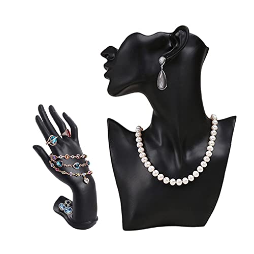 Papinimo 2 Pack Jewelry Mannequin Display Set Necklace Earring Display Stand Jewelry Bust Hand Organizer for Show Selling