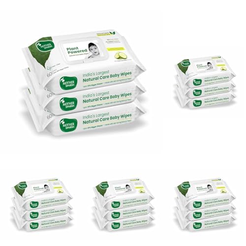 Image of Mother Sparsh Natural Care Water Baby Wipes with Lid | 100% Plant Made Fabric From Forest Land | Fresh+Cleanse (with Cucumber) Plant Powered Wet Wipes For Baby I Cotton Cloth Like Bigger Sheets | 60 Pcs (Pack of 15)