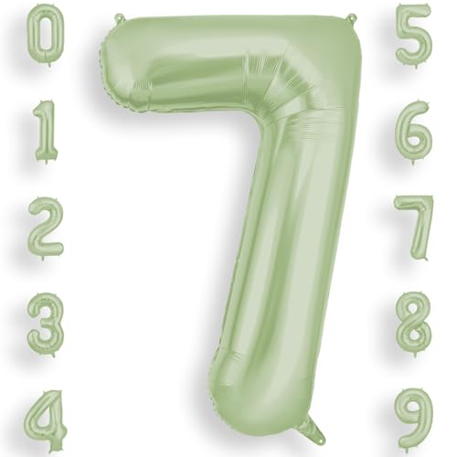 Aoosu Globo Número 7, Verde Oliva Cumpleaños Numbers Globo 101 Cm Grande Foil Globos 40 Inch Helio Globos Para Decoraciones De Fiestas Cumpleaños, Aniversario De Graduación 7, Verde Oliva