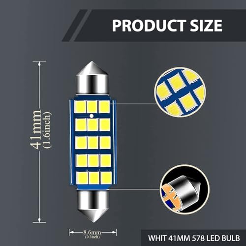 4 PCS 578 LED Bombillas Blancas 6500K 42mm miniatura 2