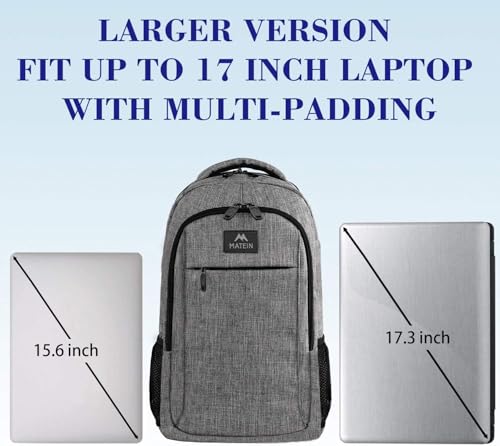 Image of MATEIN 17 Inch Travel Laptop Backpack, Extra Large Business Backpack with USB Charging Port, Water-Resistant Computer Bag Daypack for Men Women Work Anti-Theft College Backpack, Grey | Water Resistant, Flight Approved, Big Weekender Carry On Backpack, Luggage Sleeve, Business Meetings, College and Daily Use