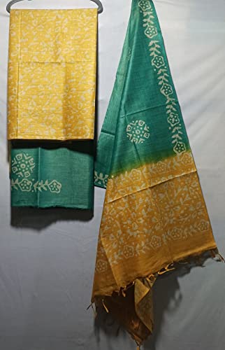 Image of STB-SILK TEXTILES BHAGALPUR Women's Bhagalpuri Cotton Silk Batik Print Unstitched Salwar Suit Dress Material With Dupatta | Women's Dress Material For Girls