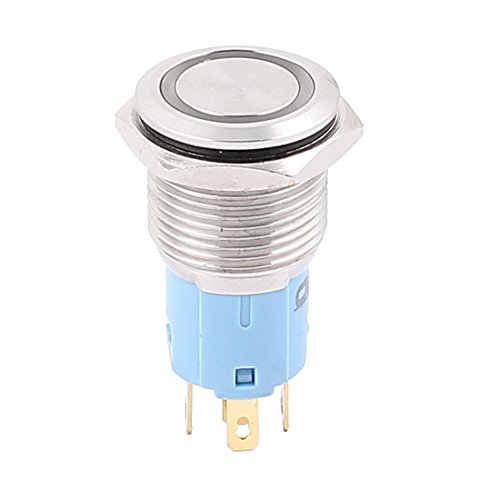 Aexit 24V 16mm Wall Switches Dia Blue LED Angle Eyes Latching Metal Switches Pushbutton Switch