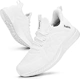 Feethit Womens Tennis Shoes Running Walking Sneakers Lightweight Gym Shoes for Workout Work Travel Athletic White Size 8