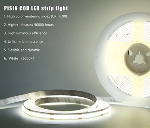 Image of 24V COB LED Strip Light White 6000K IP20 Uniform Light Emitting 480LEDs /M 16.4FT /5M CRI90 Flexible Can be Cropped LED Light Strip Cabinet Home DIY Lighting Projects (White 6000K)