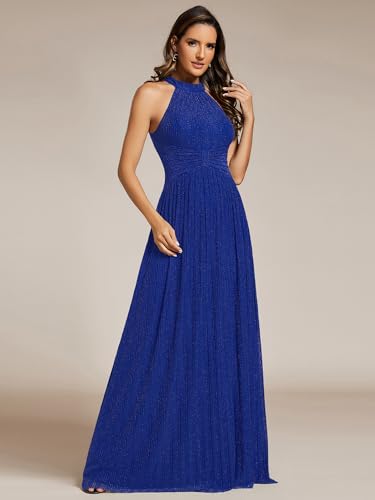 Image of Ever-Pretty Women's Glitter Halter Sleeveless Formal Dresses Evening Gowns Pleated A-line Wedding Guest Dress 41961