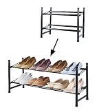 YekouMax Schuhregal aus Metall, Einstellbar und Erweiterbar Schuhständer Schwarz, Stark und robust, für Flur, Wohnzimmer, Schlafzimmer, Garage, Kleiderschrank (1 Pack 2 Stufe)