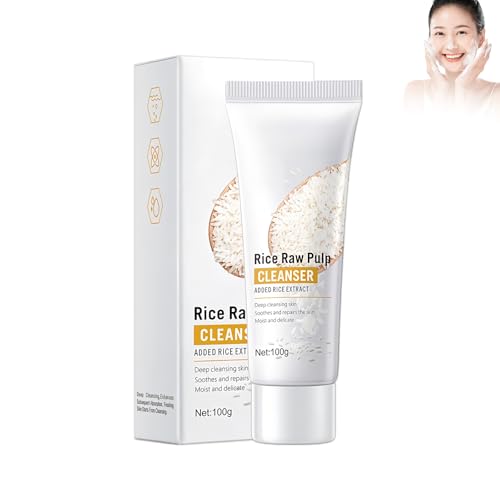 Wonsters Limpiador facial con agua de arroz para todo tipo de pieles, limpiador facial para poros, leche limpiadora facial, espuma limpiadora de arroz, limpieza suave para pieles problemáticas