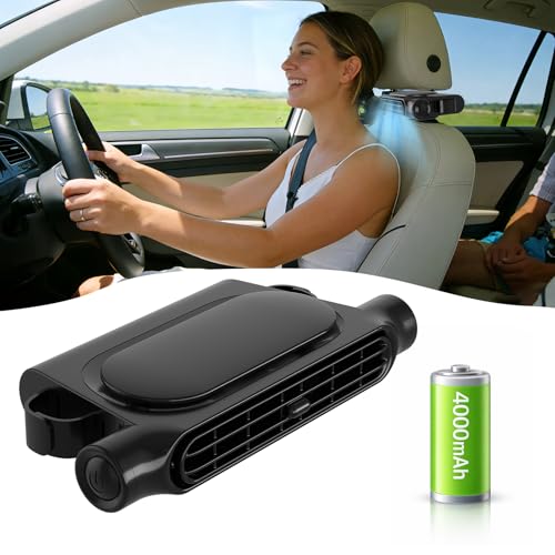 Car Fan with 4000mAh Battery, Portable Car Air Conditioner for Front or Back Seat Cooling, Easy Install Car Seat Fan for Kids, USB Car Fans That Blow Cold Air Car Essentials for Summer Road Trips