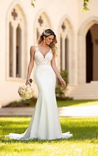 Simple Wedding Dresses for Bride 2025 Beach Boho Mermaid Wedding Gown A-Line Lace Applique Bride Gown with Train2