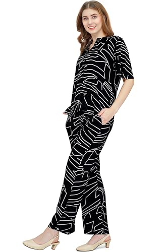 Image of ZEYO Women's Rayon Printed Night Suit Set Of Top & Pajama Set