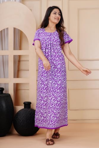 Image of DIAMO Pure Cotton Embroidery Nighty for Women, Night Gown for Woman, Cotton Nighty for Women, Maxi Night Gown Nighty with a Pocket and Adjustable Knot (Free Size)