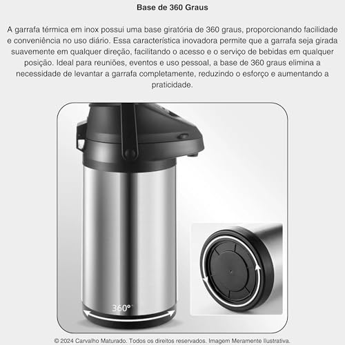 Garrafa Termica 2,5l Inox Grande Thermos Tereré Agua Gelada Cafe Quente Chimarrão