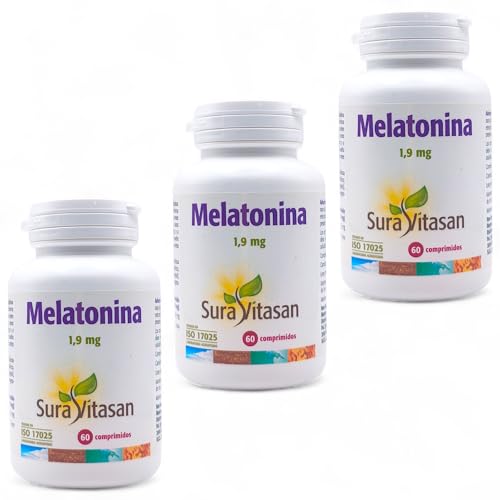 Sura Vitasan Melatonina - Pack Ahorro 3 x 60 Comprimidos de 1.9mg - Con Melatonina - Ayuda a Disminuir el Tiempo para Conciliar el Sueño
