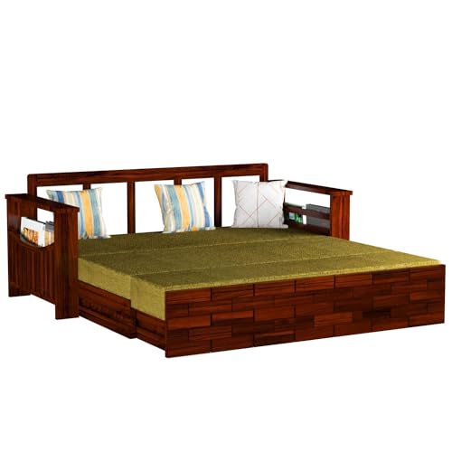 Image of Mamta Furniture Solid Wood Foster 3 Seater Sofa Cum Bed with 40 Density Cushions for Living Room, Three Seater Queen Size Sofa Bed for Home, Sofa Com Bed, Sheesham Wood Mahogany Finish