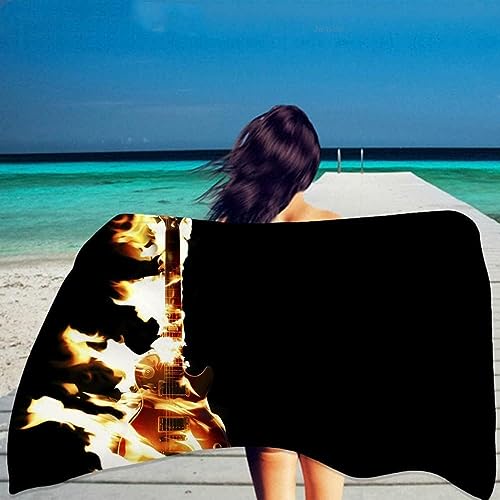 Telo Mare 70 X 150 Cm Chitarra Strumento Fiamma Teli Mare Rapida Asciugatura, Asciugamano Da Spiaggia Per Palestra Viaggi Campeggio Sport Spa Yoga Piscina, Telo Da Bagno Per Donne Uomi -1U3C/W0L4-0R2Q